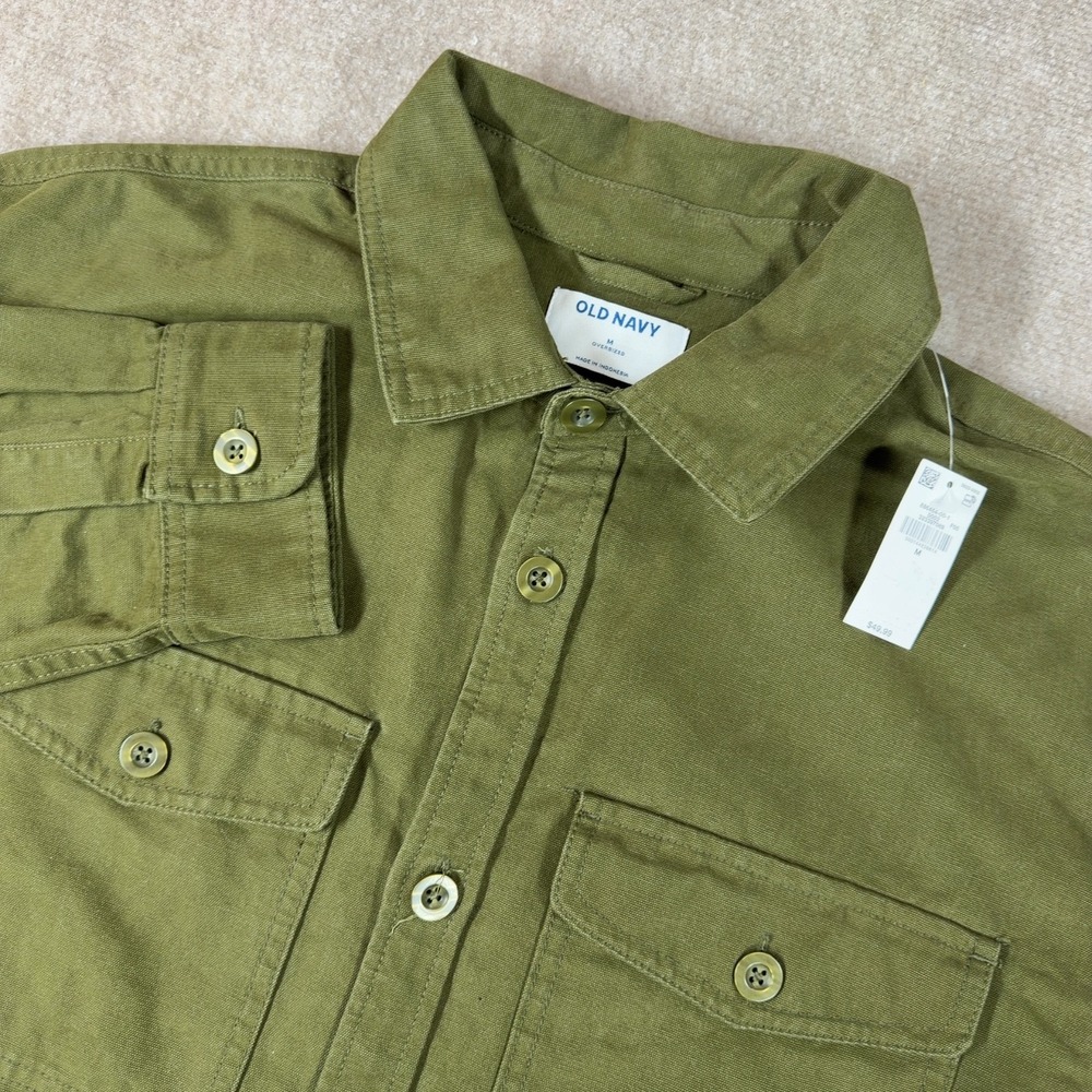 Old Navy Oversized Canvas Workwear Shirt Men's Sz M Army OD Green Baggy NWT
